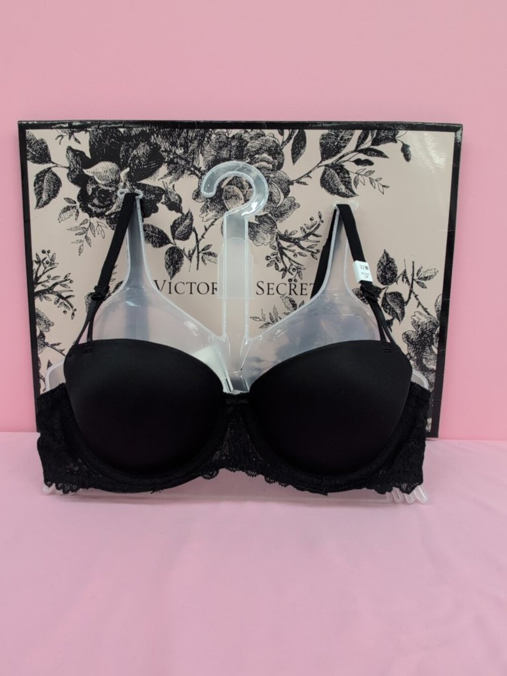 Victoria Secret Pink Wink Medium Lift Push Up Balconette Bra 32B Black